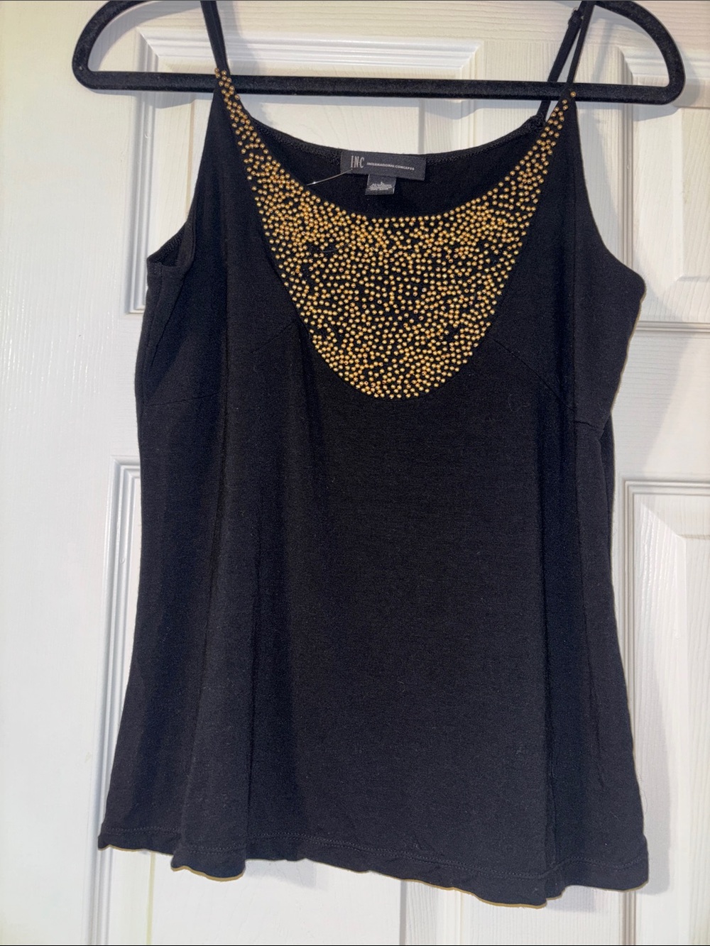INC International Concepts Black Camisole with Gold Bead Scoop